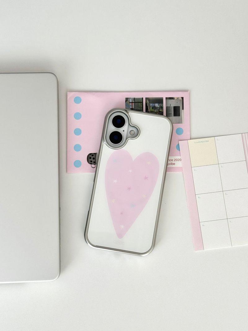 [Magsafe] PINK HEART Silver Glass Bumper Case