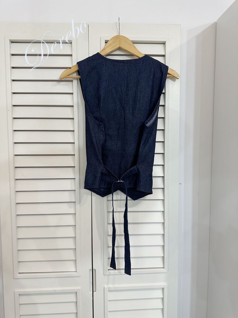 Dark blue denim vest pants two-piece