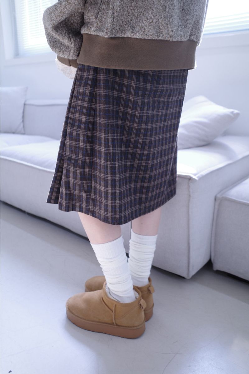 Hose check pleats midi sk (2color)
