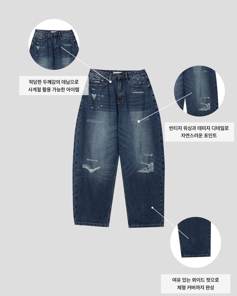 Part Blue Wash Distressed Denim