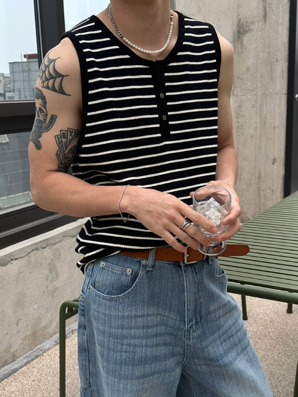[S/S] Stripe henry neck sleeveless(3color)