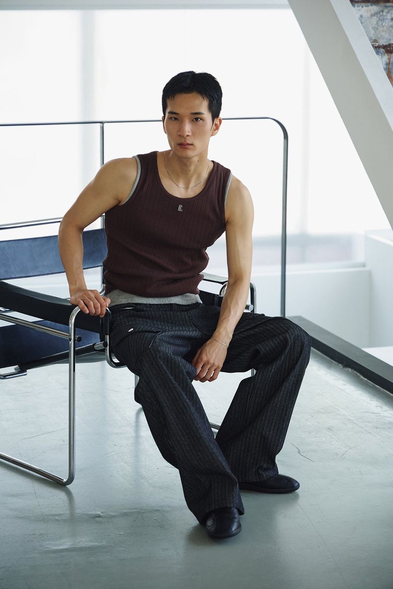 High ribbed logo sleeveless(Brown)