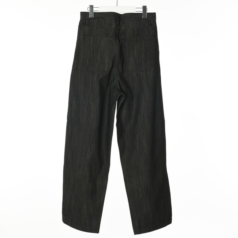 Long wide raw denim one-tuck pants