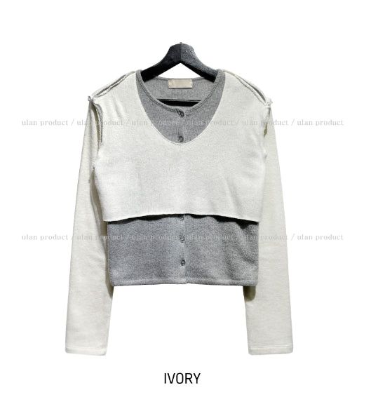 Linz Two-Tone Layered Knit Cardigan