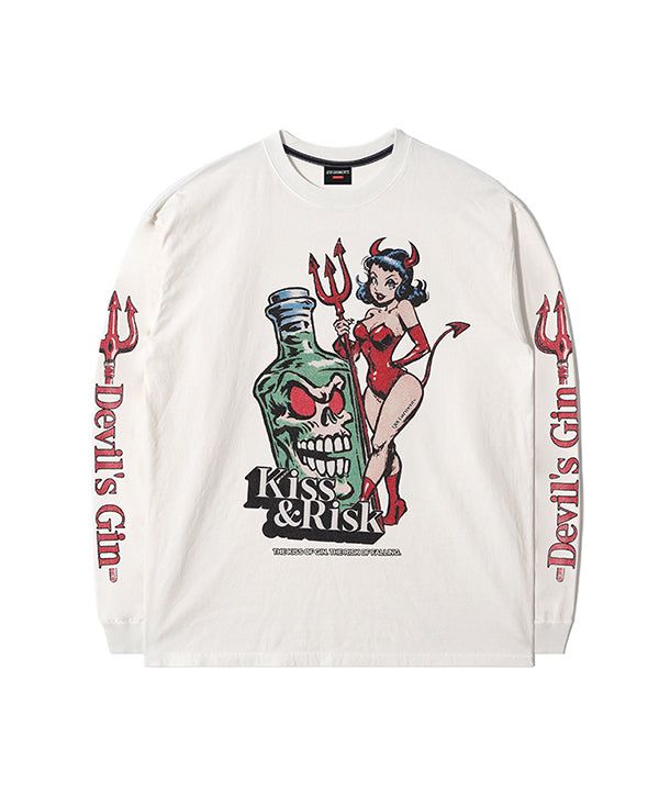 QT8 GARMENTS（キューティーエイトガーメント）の「RG キス＆リスク ウォッシュド長袖Tシャツ (Ecru)（トップス）」