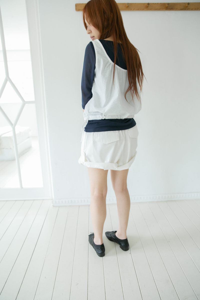button shirring square neck sleeveless top(2colors)