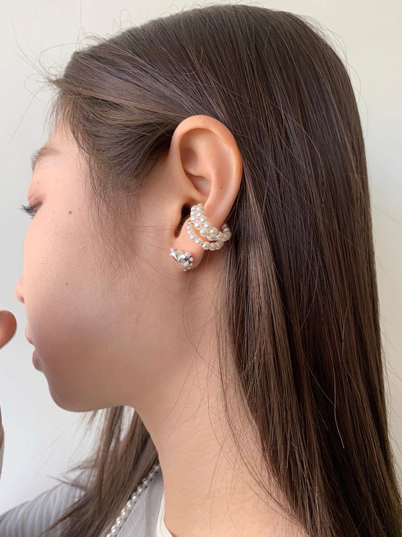 Three ring pearl earcuff