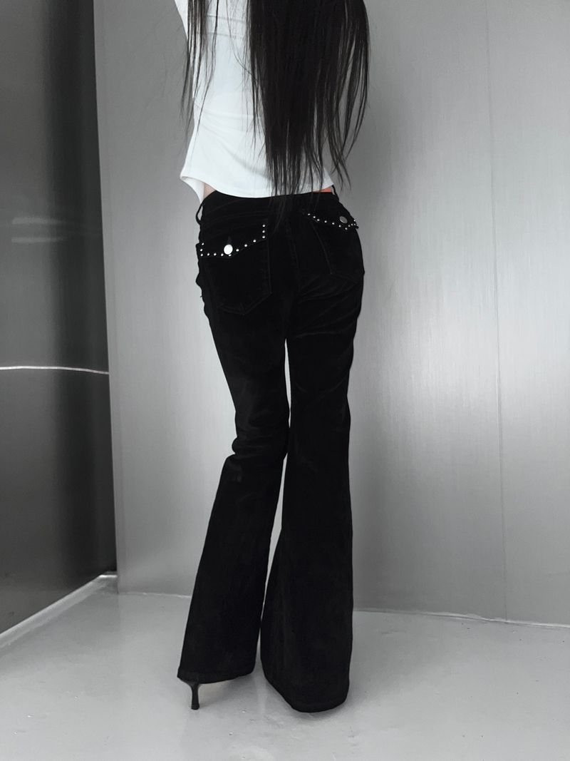 velvet stud bootcut pants