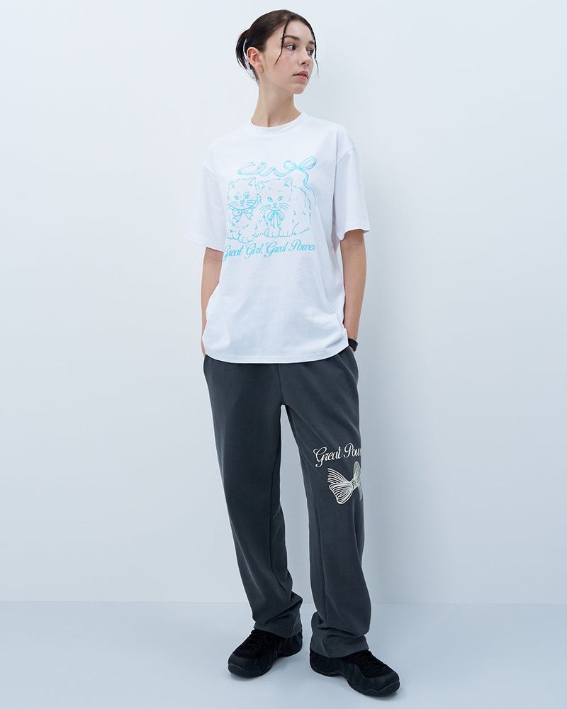 RIBBON CATS TSHIRT-WHITE