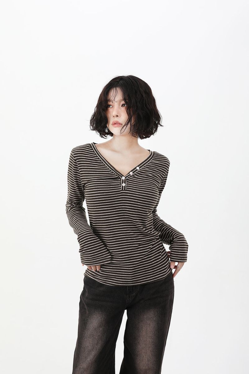 Stripe Button Slim Fit Knit
