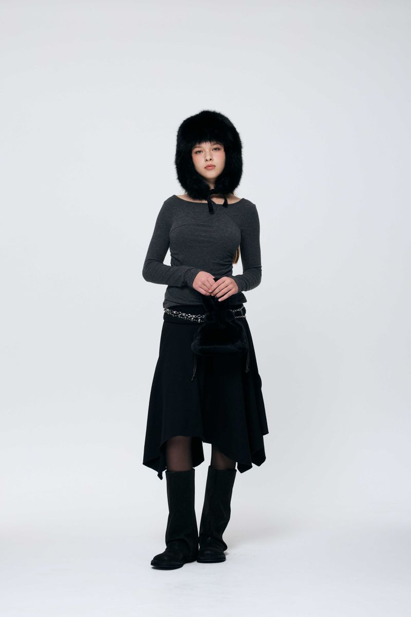 MUREN SHIRRING TOP / CHARCOAL
