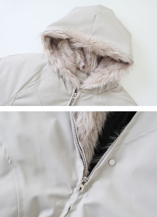 #Fur Hood Crop Zip-up Jumper (2color)