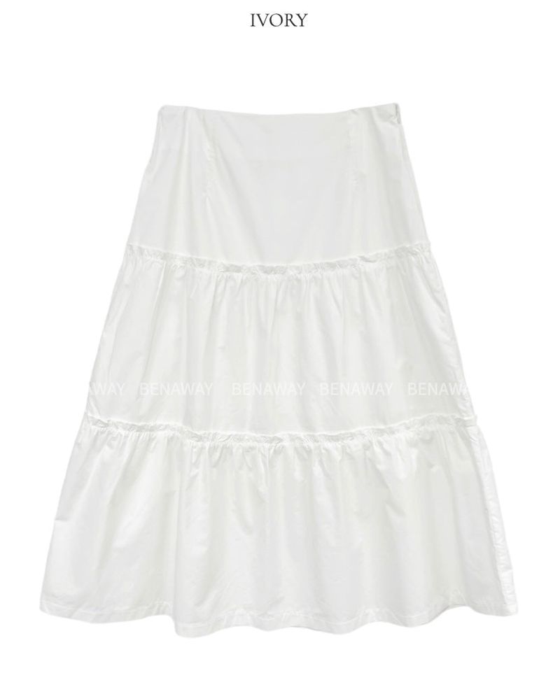 Pudie A-line Cotton Shirring Long Skirt 3C