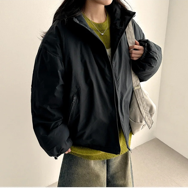 Cap hood boxy high neck padded jumper