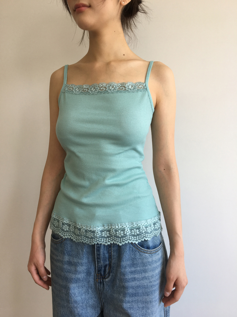 Drop ribbed lace sleeveless top (7color) 