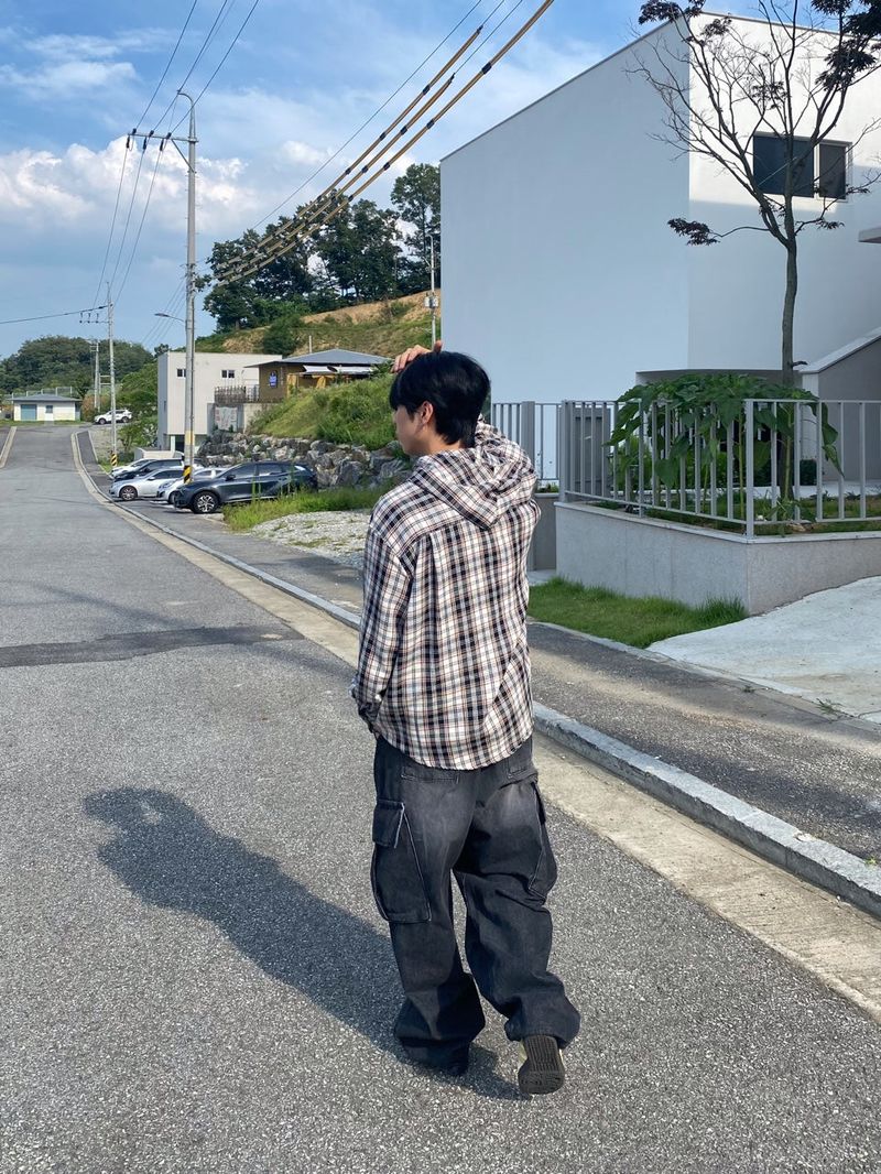 Washing diagonal balloon cargo denim pants 2C