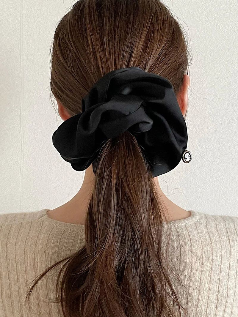 oar Cameo Satin drop Wide Scrunchie [Black]