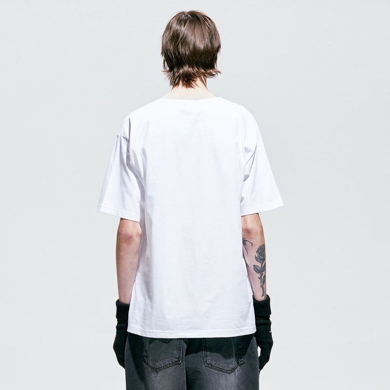 rib bold neck pierced t-shirt white