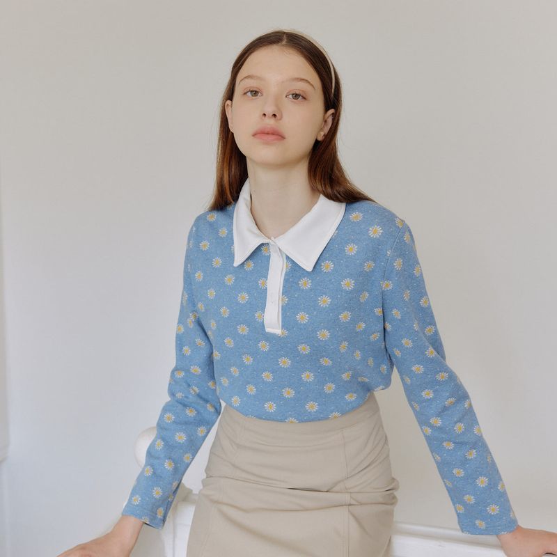 yuppe（ヤッピー）の「ブルームカラーＴシャツ / BLOOM COLLAR T-SHIRT_BLUE（Tops）」