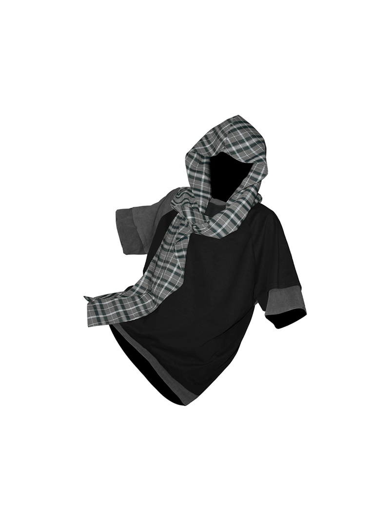 RELABEL Time Element (Extended Form) Detachable Scarf Hoodie Multi Layer Color Contrasting Vintage Washed T-shirt