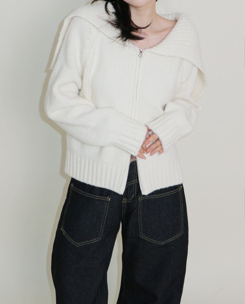 Square Sailor Collar Two-Way Knit Cardigan