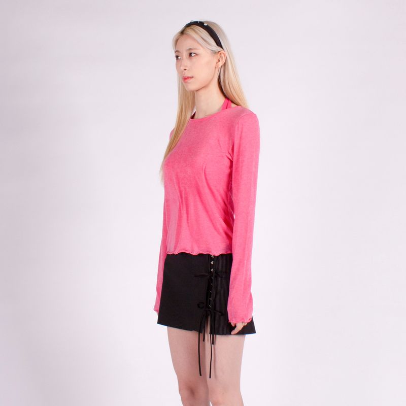 WAVE EDGE ROUND NECK BASIC TENCEL TOP / PINK