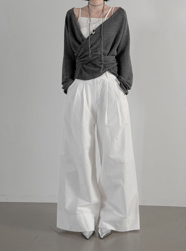 Teve Pintuck Wide Cotton Pants