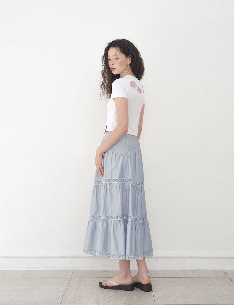 Floral Lace Tiered Skirt_Blue Grey