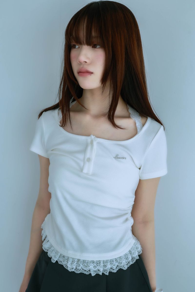 LITALMUTE（リタルミュート）の「lace frill tee(white)（Tops）」