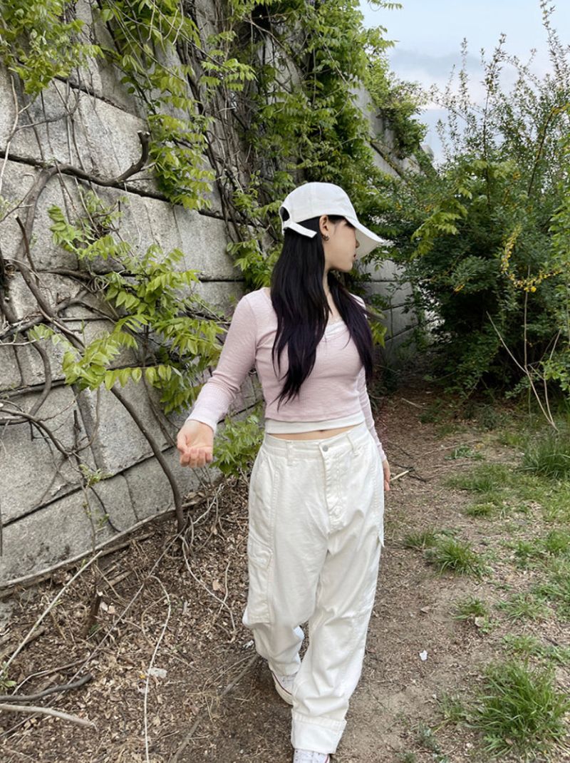 Stitch Wide Cotton Cargo Pants