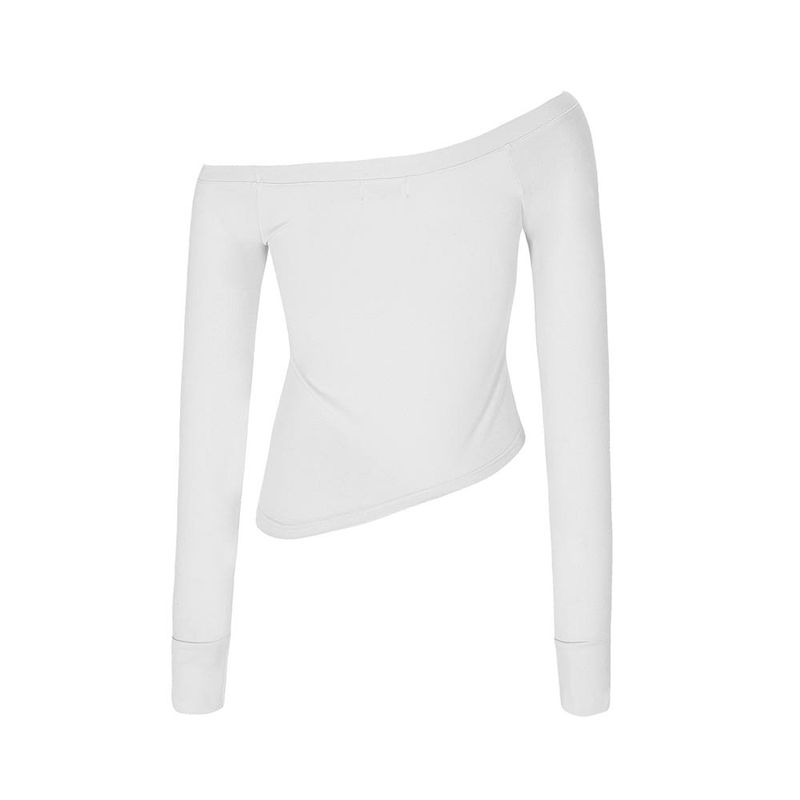 ONE SHOULDER BUTTON TEE-WHITE