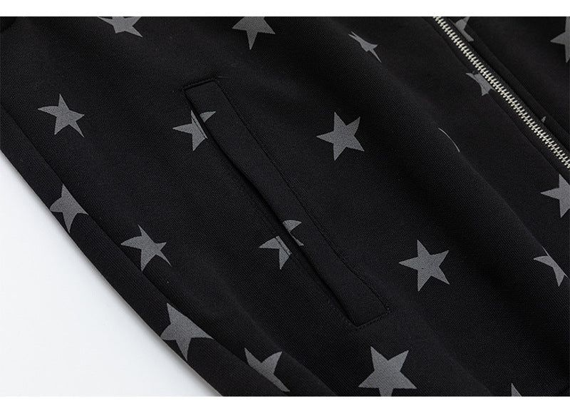 Kitsch Star Print Lace Trim Oversized Zip-Up Top