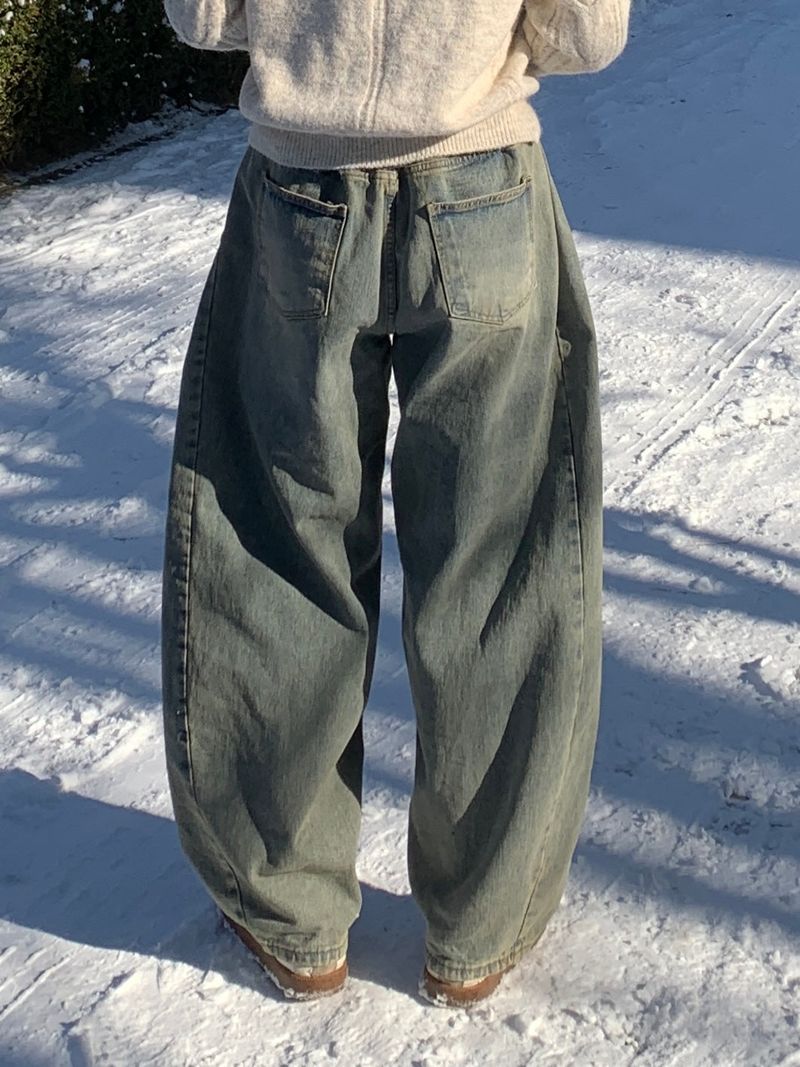 Color Pumpkin Washing Denim Pants