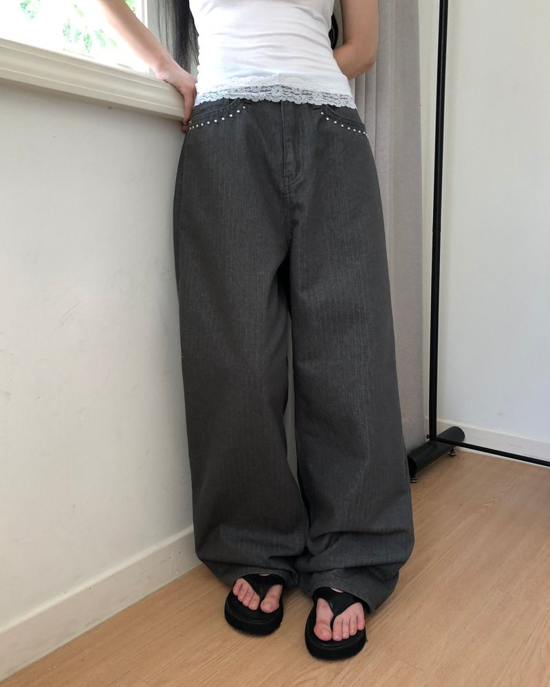 Okid Herringbone Wide Pants