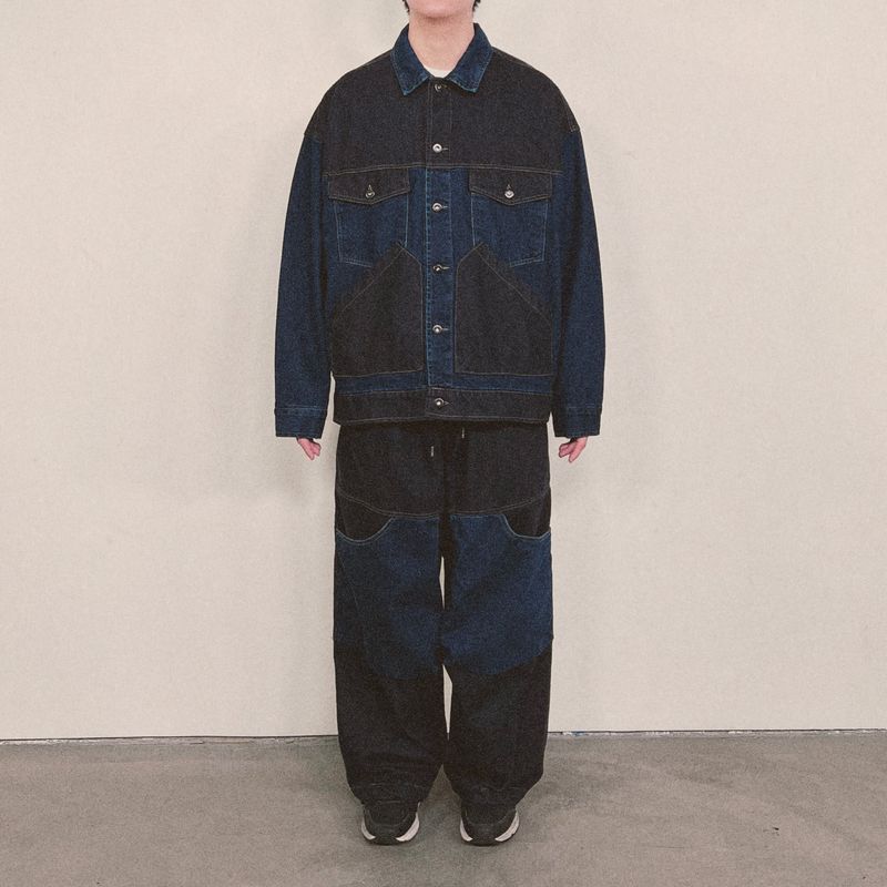 panel mix denim wide pants_blue