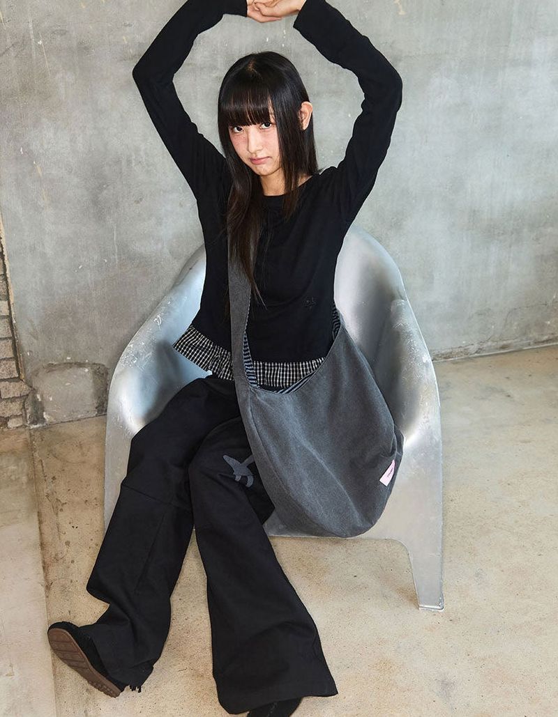 CHECK LAYERED LONG SLEEVE - BLACK