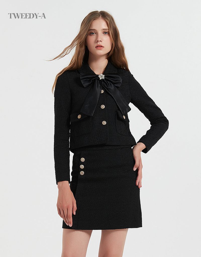Basic Tweed Jacket - Skirt Two Piece BLACK
