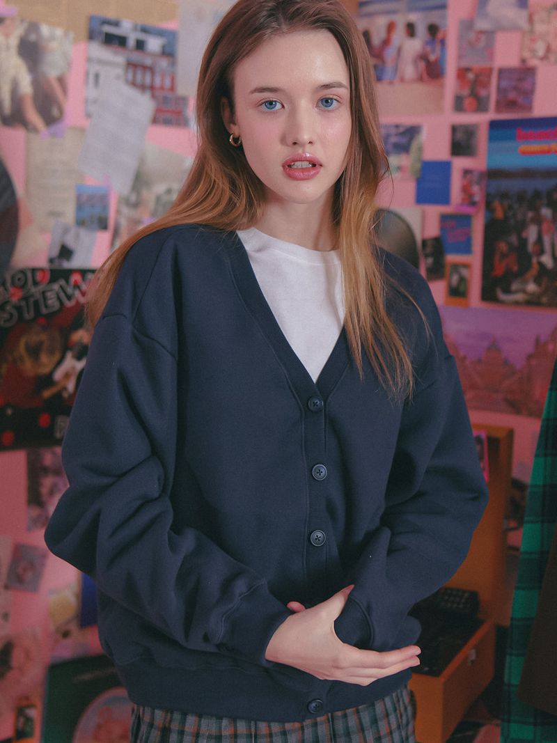 vem.ver（ベムバー）の「COTTON V NECK OVERFIT CARDIGAN_NAVY（）」