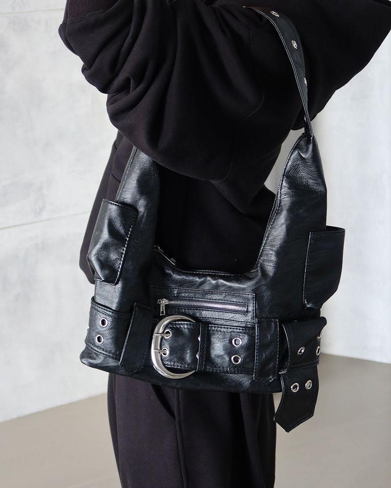 Big Buckle Pocket Punching Shoulder Bag