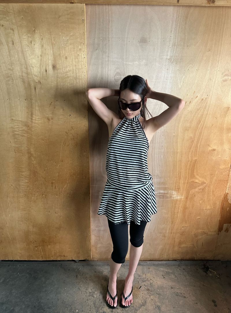 sheer stripe halter top