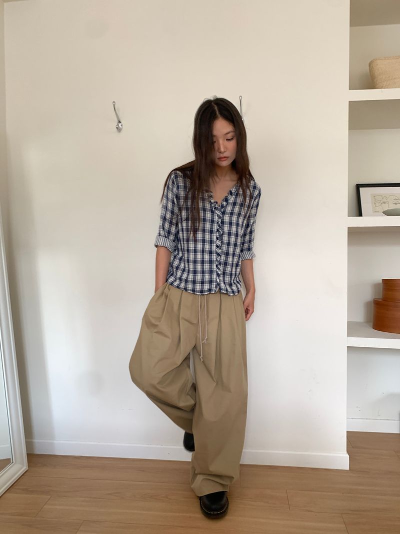 WASHED CHECK FRILL SHIRT (2C)