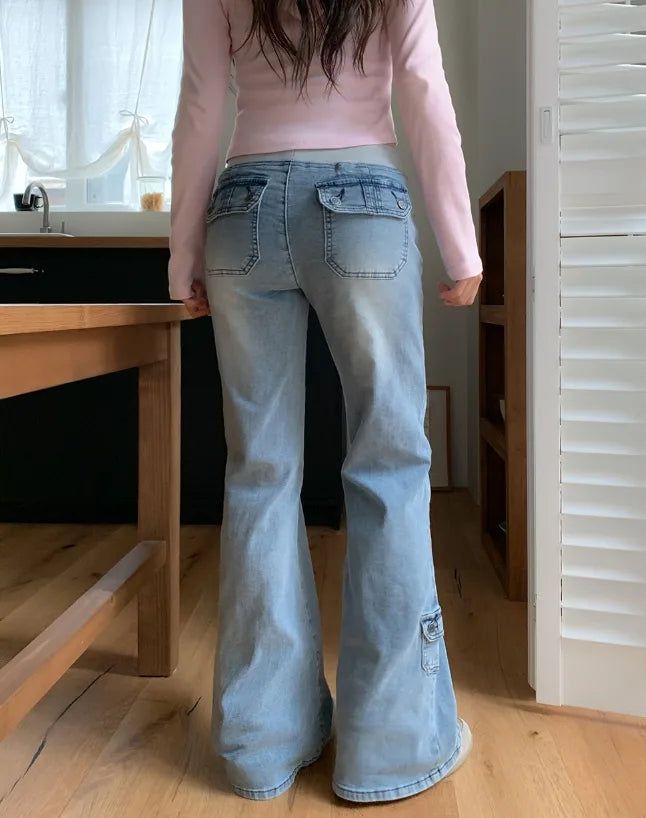 Shiff Ribbed Banding Bootcut Denim Pants