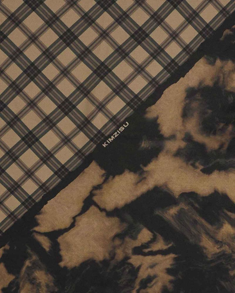 Half&Half Plaid Square Scarf 95 _ BEIGE