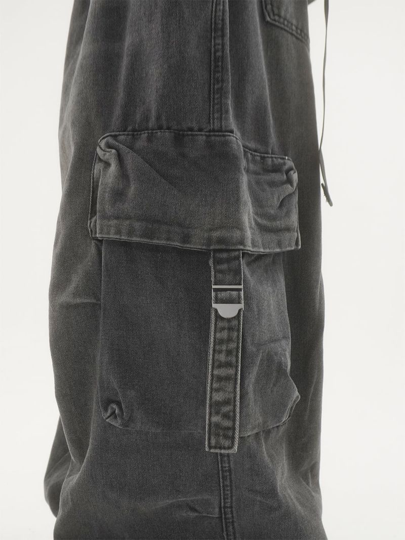 Drop buckle cargo denim pants -2C