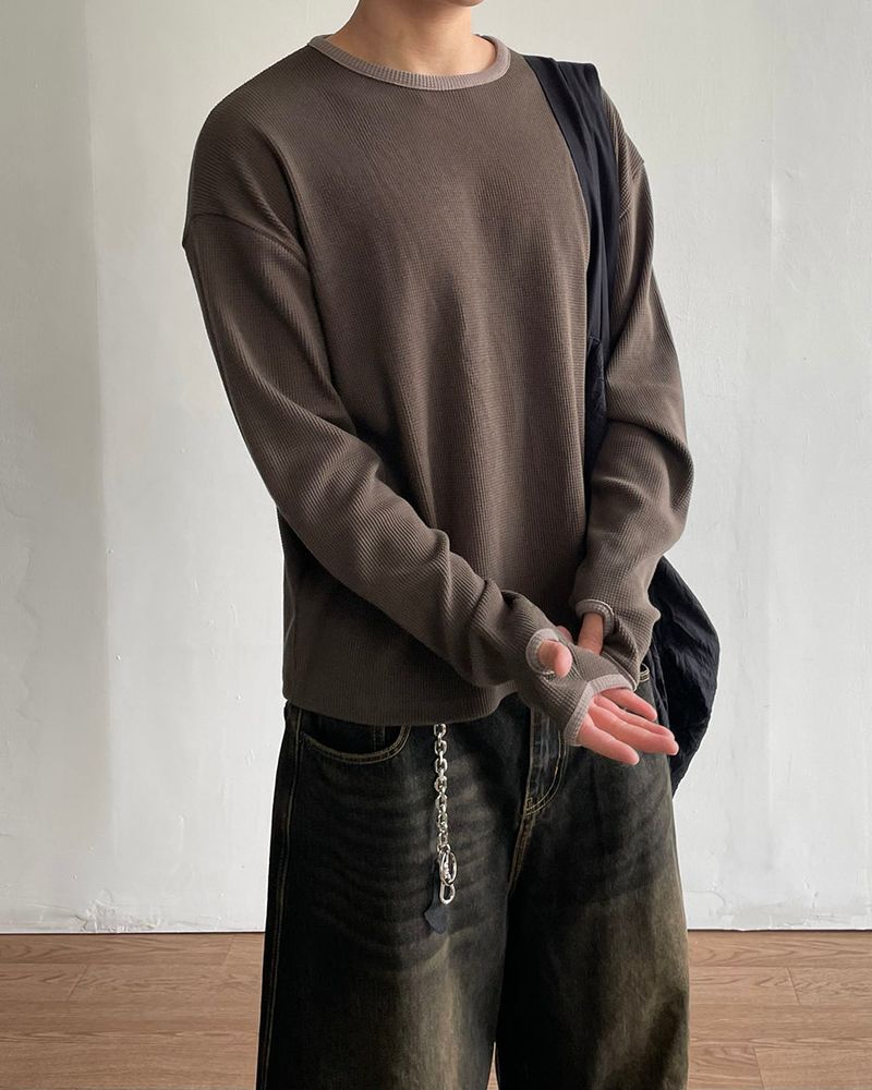 Grid Crop Waffle Ringer Tee