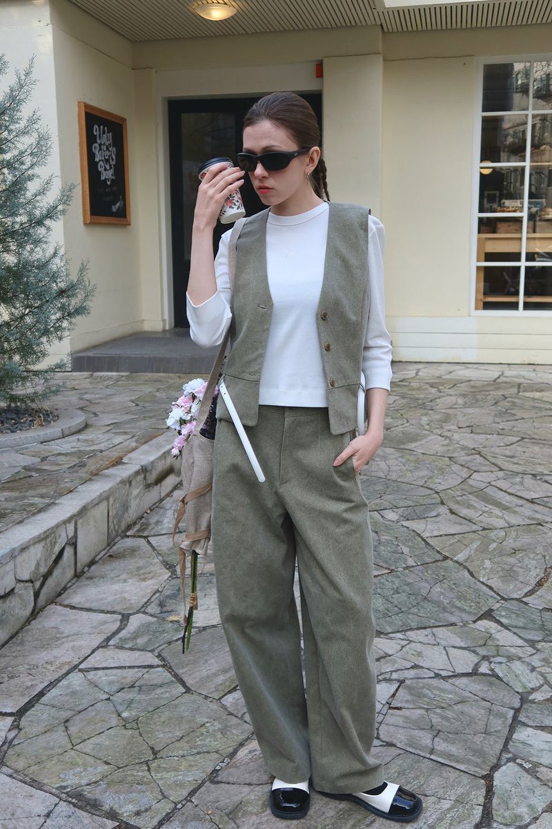 COTTON BELTED VEST_KHAKI