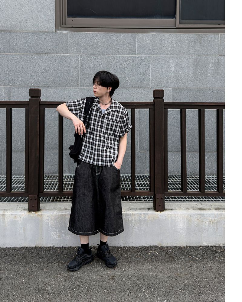 Rendro Square Check Half Shirt