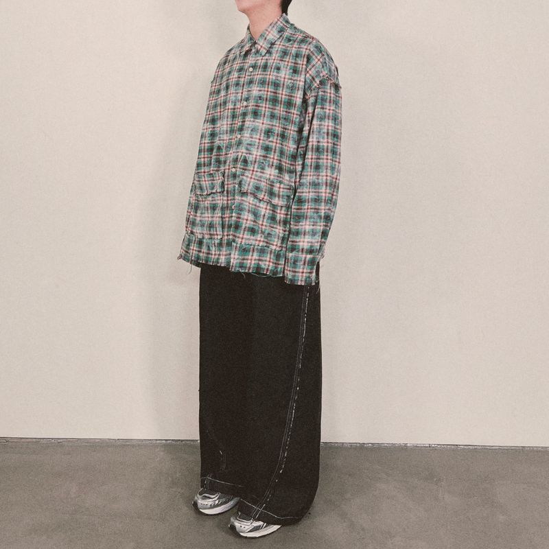 smoke wash check shirt_green