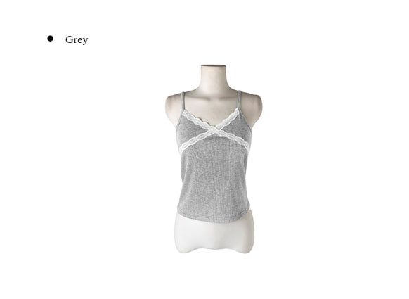 Menly Lace V-neck Ribbed Sleeveless