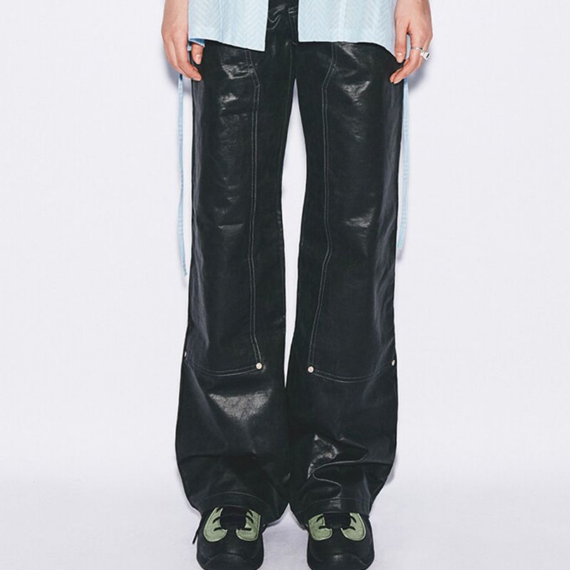 Eco Leather Semi-boots cut pants [black]